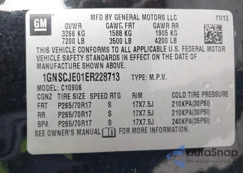 2014 Chevrolet Suburban 1500 Lt from USA, damaged, VIN 1GNSCJE01ER228713